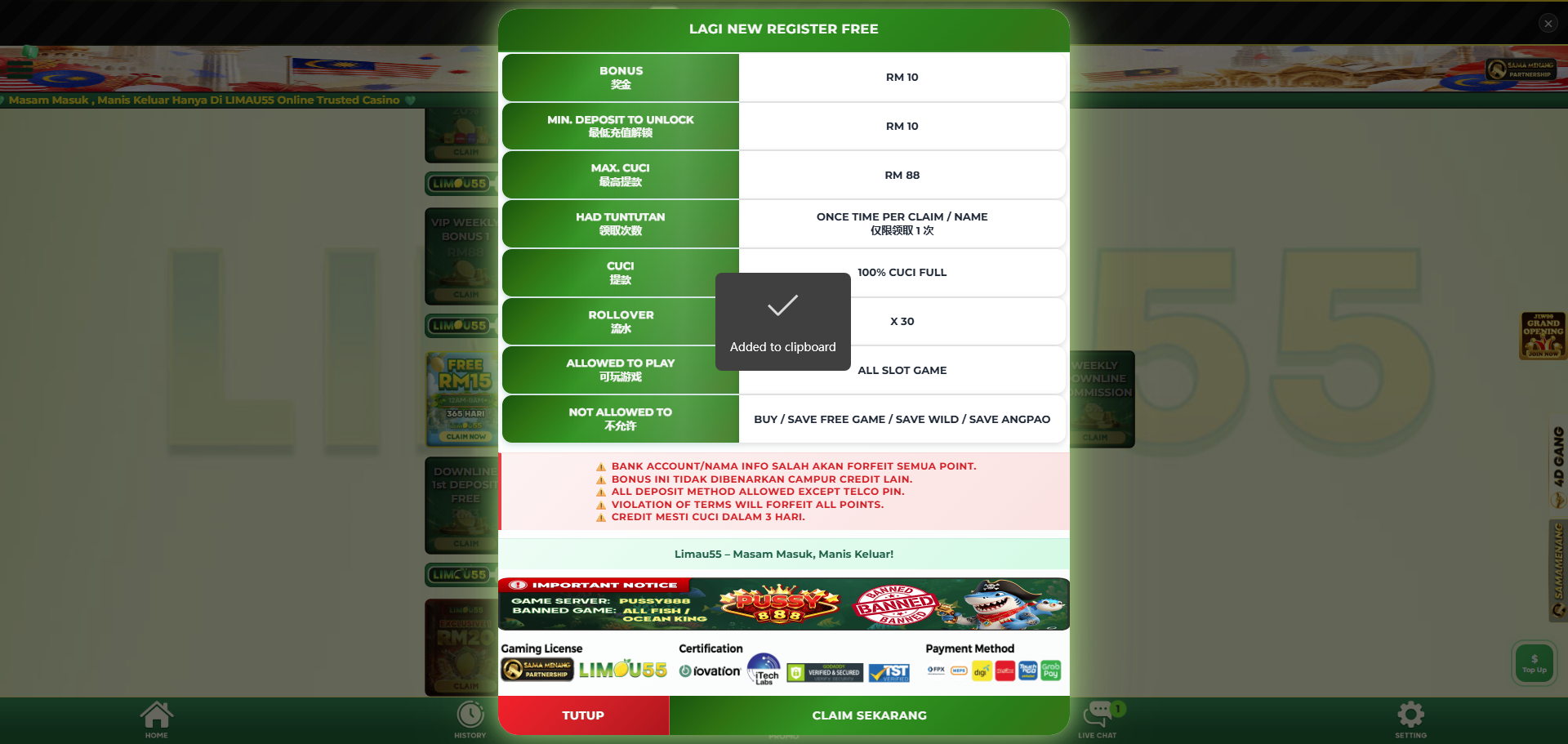 bonus new register RM10